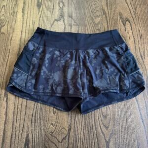 Athleta Womens Black Floral Camo Patterned Running Shorts Attached Brief Small
